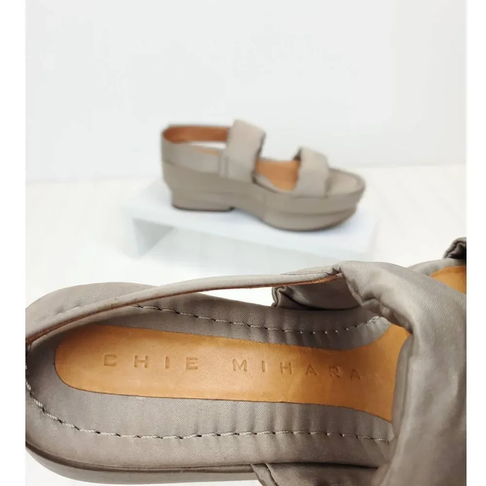 Chie Mihara Platform Sandals Satin Fabric in Sand Color